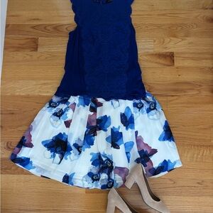 Banana Republic Blue and White Floral Flounce Skirt